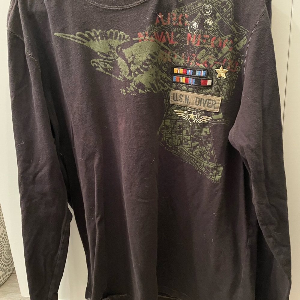 American Rag Black Military Graphic Long Sleeve Shirt